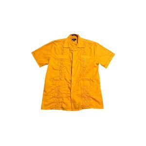 Omega Fashion Shirt Mens Large Orange‎ Embroidered Guayabera Button Front